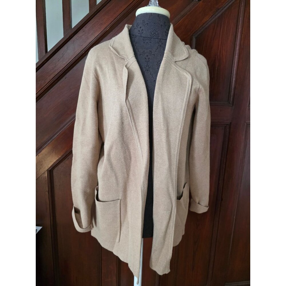 CeCe Womens Tan Open-Front Blazer Cardigan Sweater With Pockets Size S